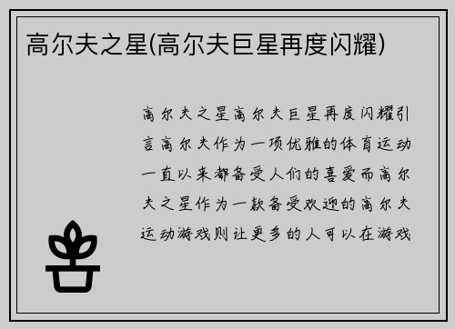 高尔夫之星(高尔夫巨星再度闪耀)